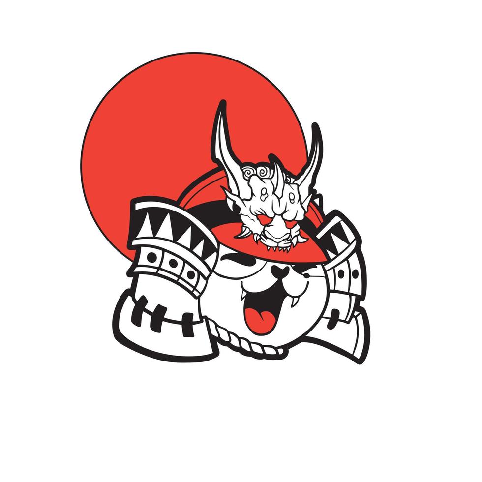 funny vector illustration of cat as a samurai , it can be use for shirt design or poster