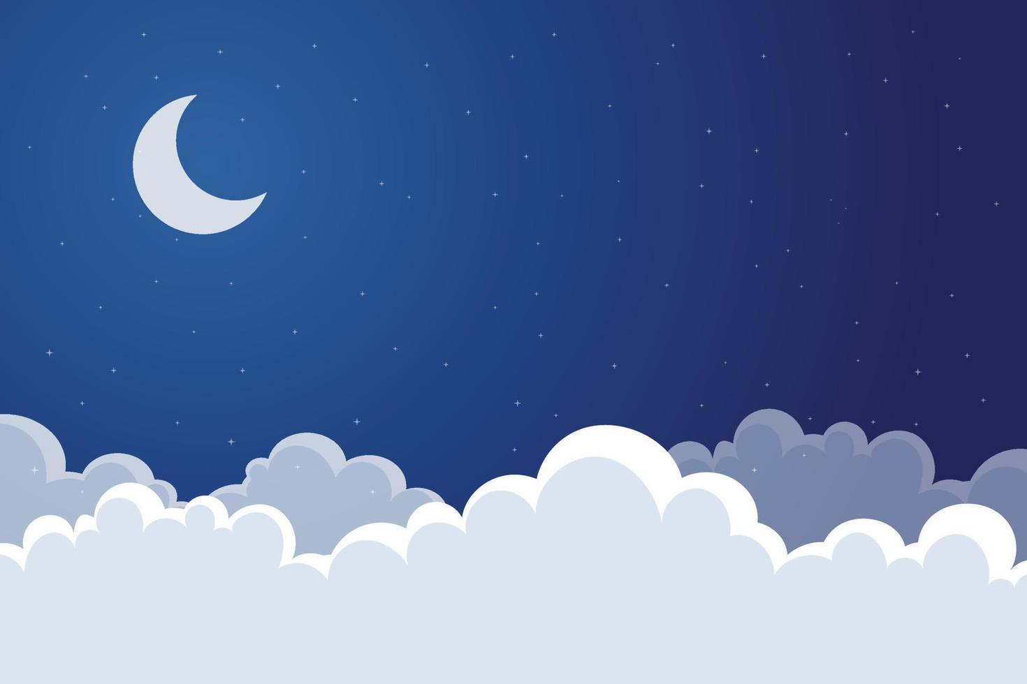 cloudy crescent moon in the night sky vector