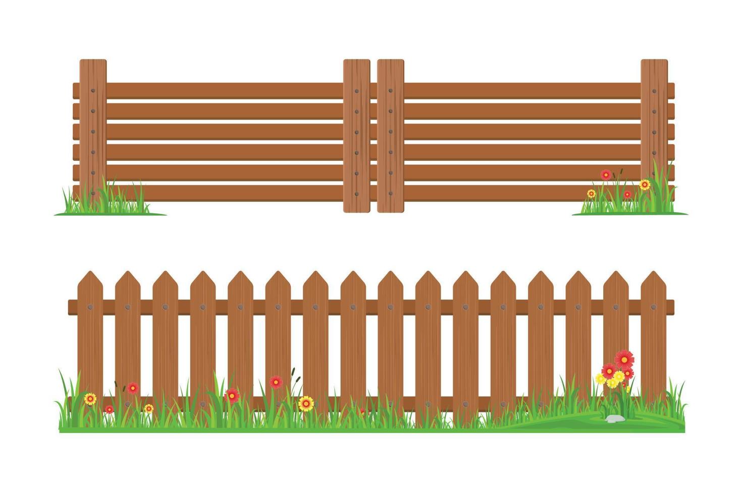 valla de madera y diseño de vector de hierba