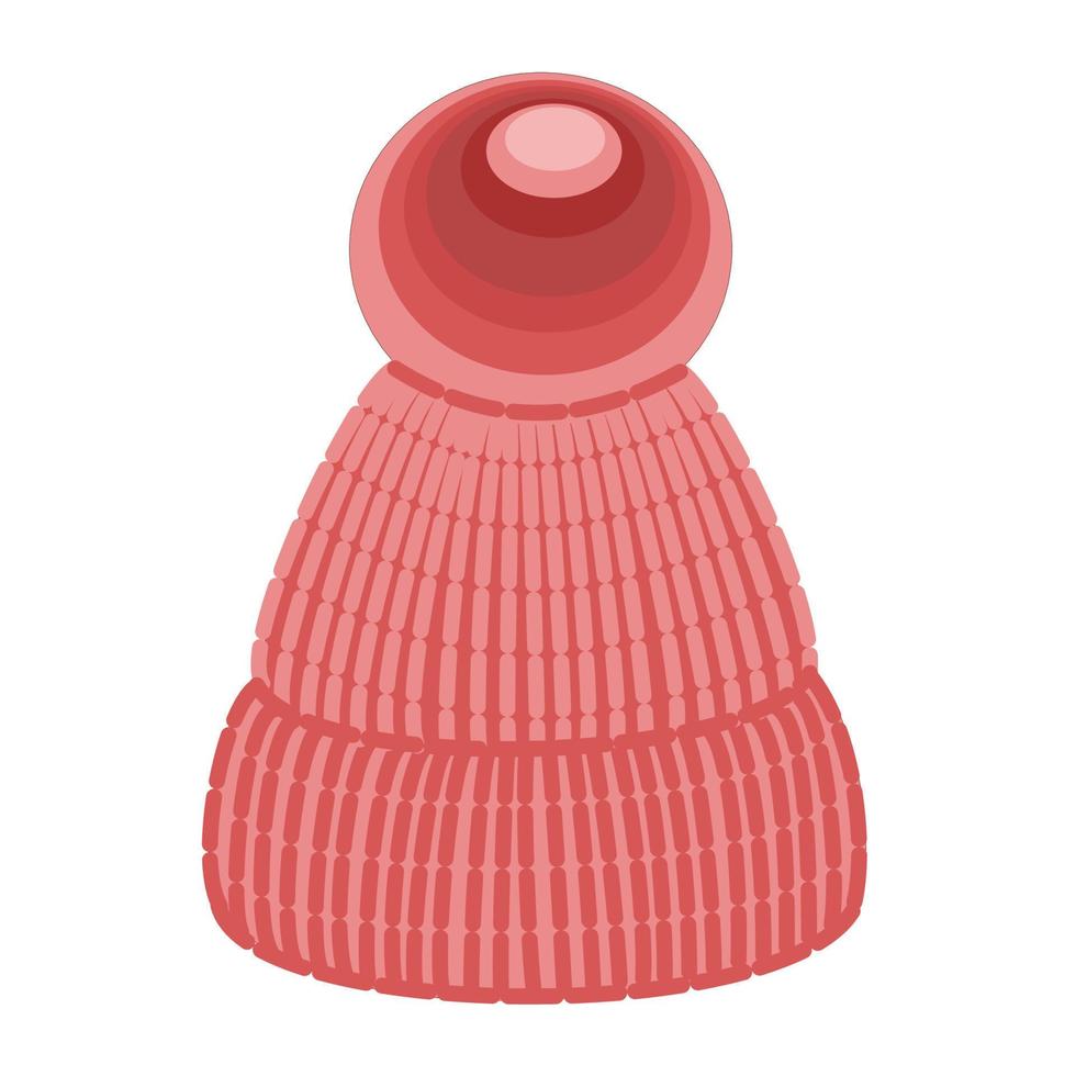 Red winter knitted hat with pompom vector illustration