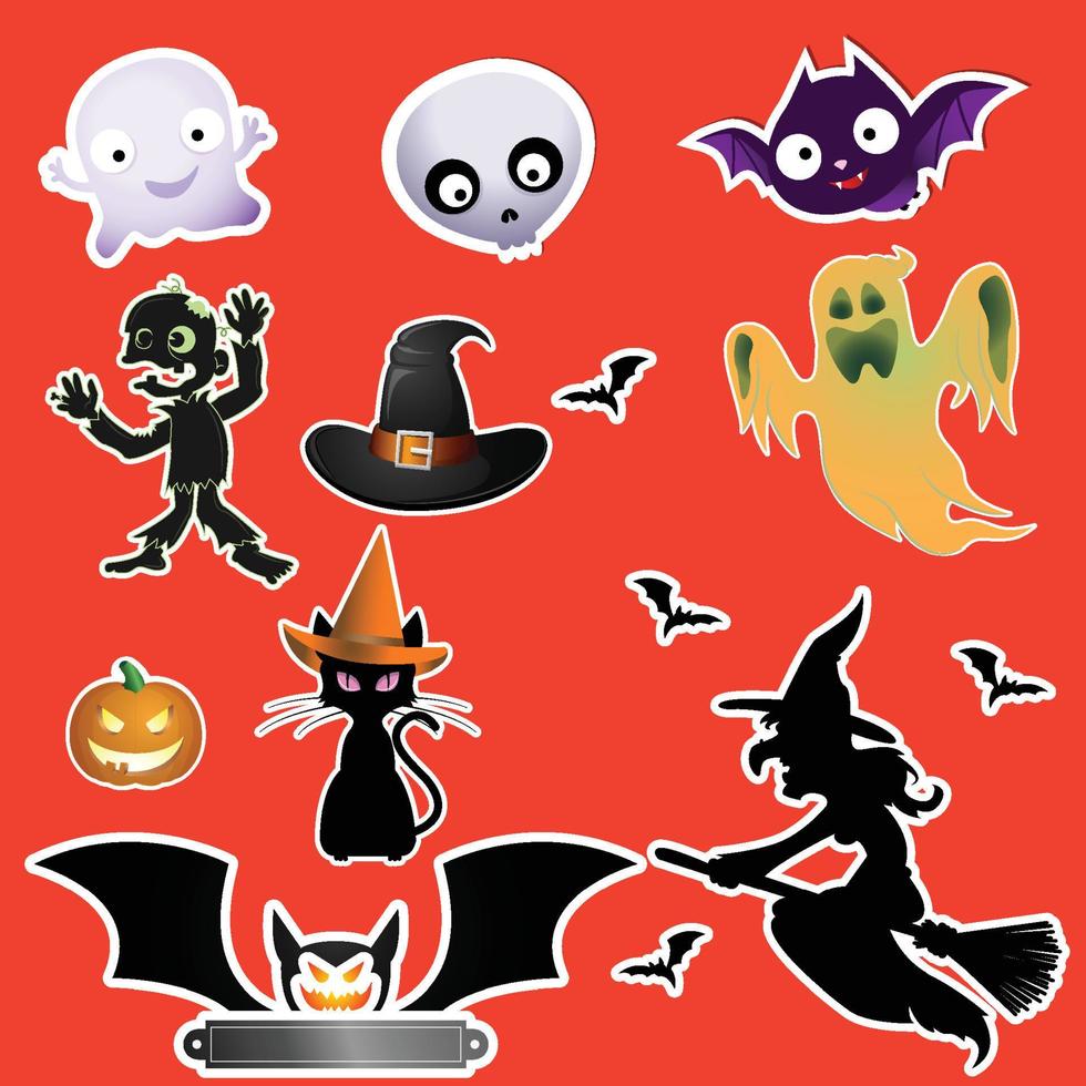 lindo paquete de pegatinas de personajes de halloween vector