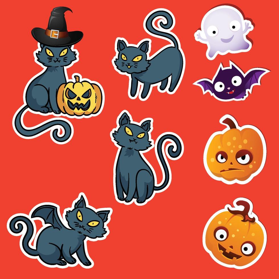 conjunto de pegatinas de halloween fiesta de disfraces de gatos vector