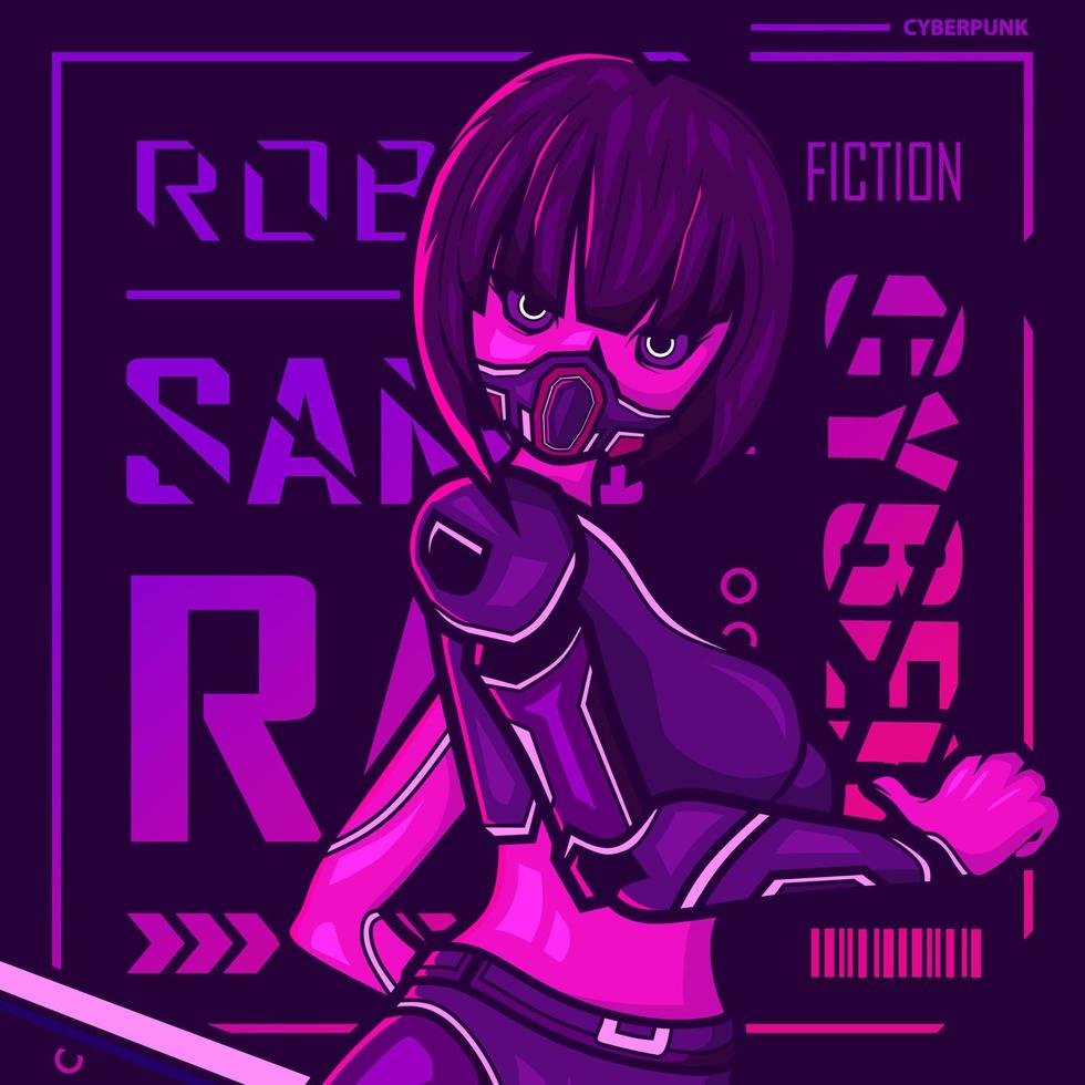 vector de personaje de ficción samurai cyberpunk. ilustración de diseño de camiseta colorida.