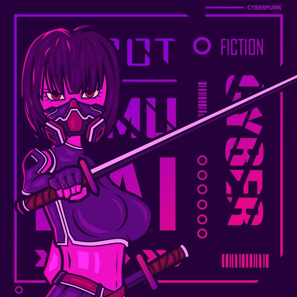 Samurai cyberpunk fiction character vector. Colorful t-shirt design illustration. vector