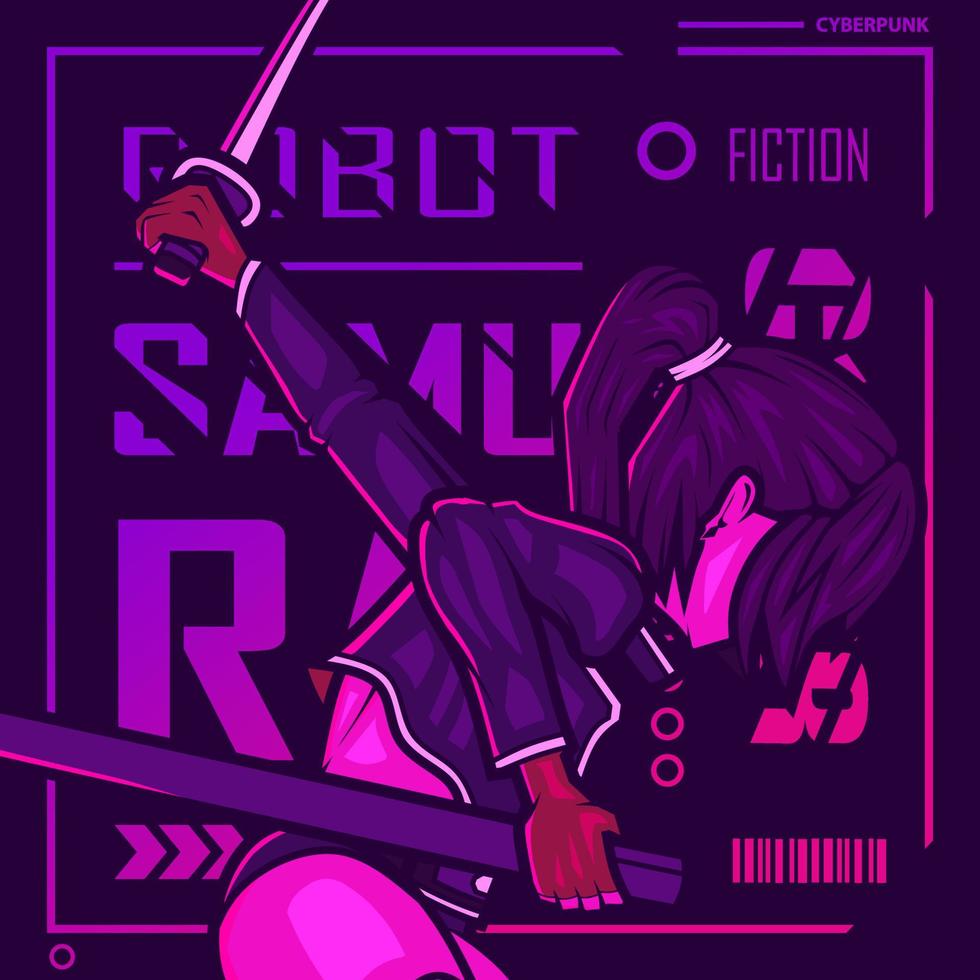 Samurai cyberpunk fiction character vector. Colorful t-shirt design illustration. vector