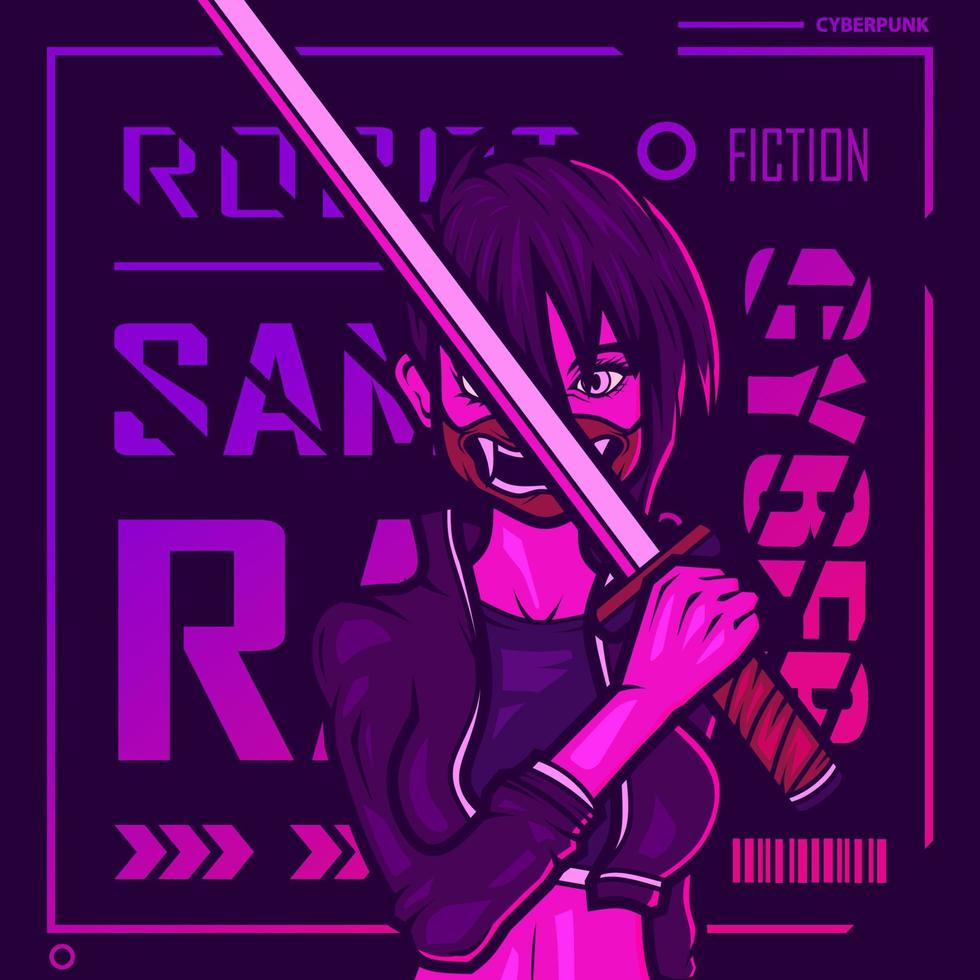 Samurai cyberpunk fiction character vector. Colorful t-shirt design illustration. vector