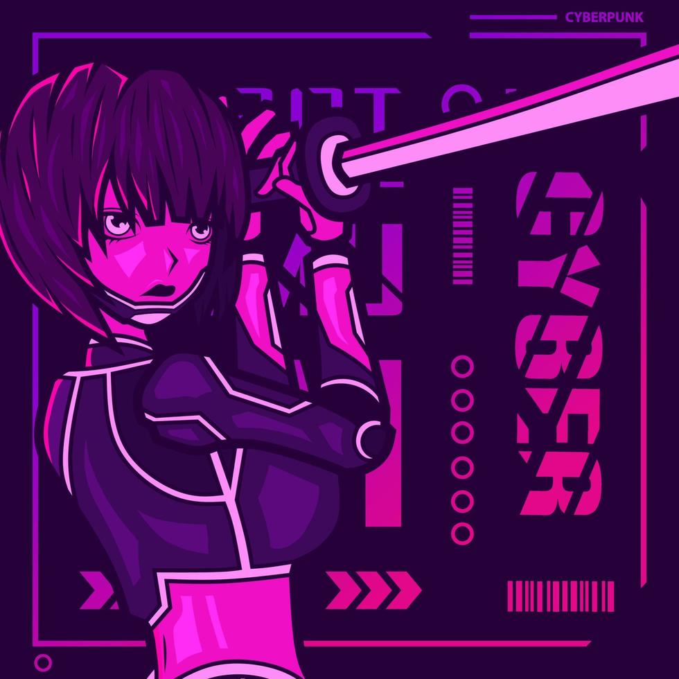 vector de personaje de ficción samurai cyberpunk. ilustración de diseño de camiseta colorida.