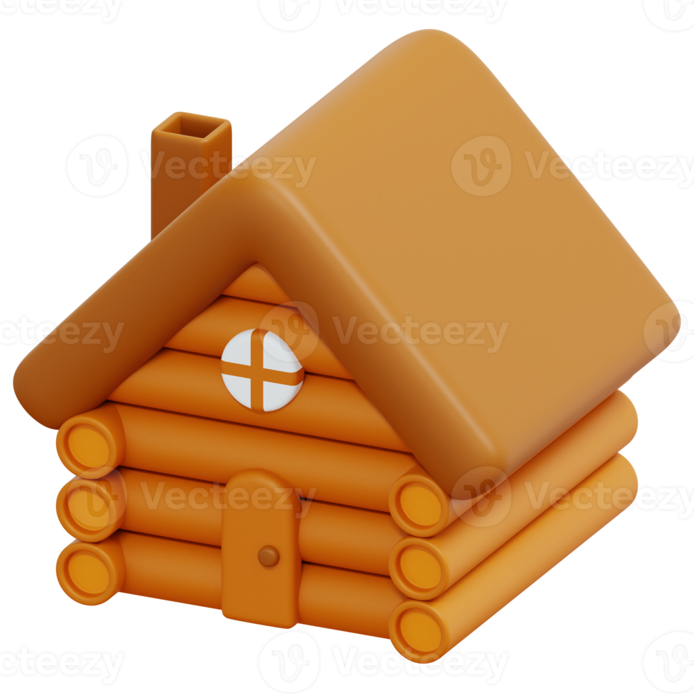 wooden house 3d render icon illustration png