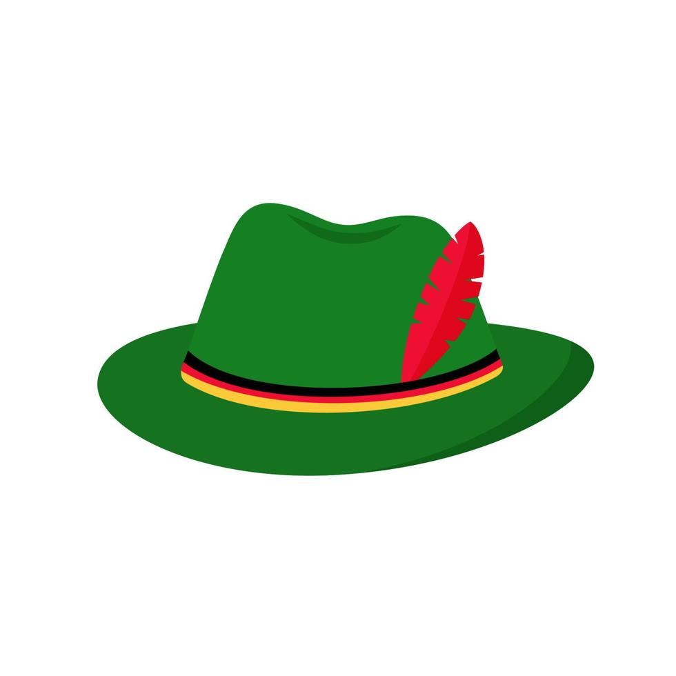Bavarian Green Alpine Hat isolated on white. Traditional Oktoberfest symbol. Flat vector icon. Easy to edit template for your logo design,  poster, banner, flyer, t-shirt, invitation, etc.