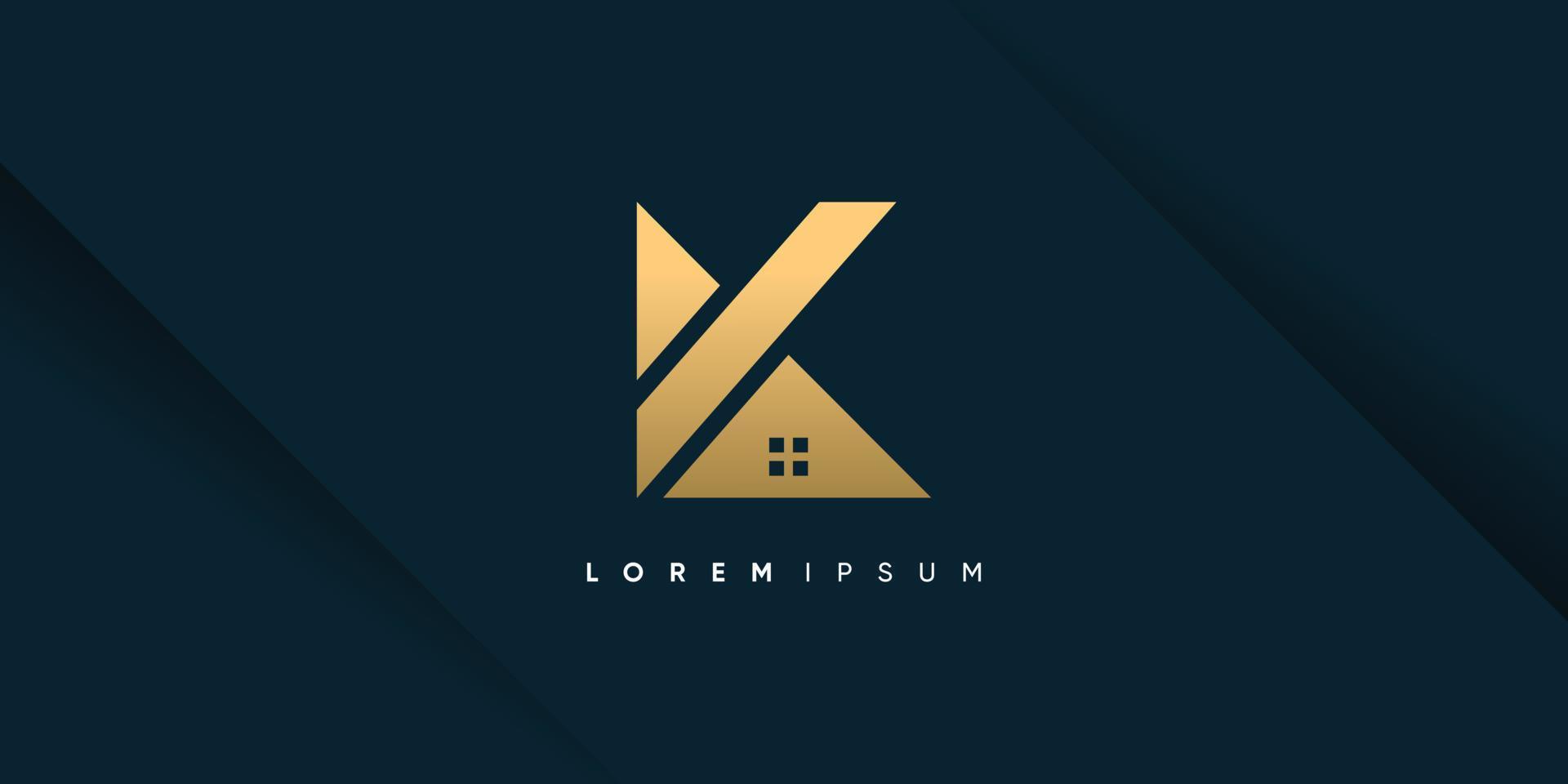 vector de diseño de logotipo de letra k con concepto de casa creativa