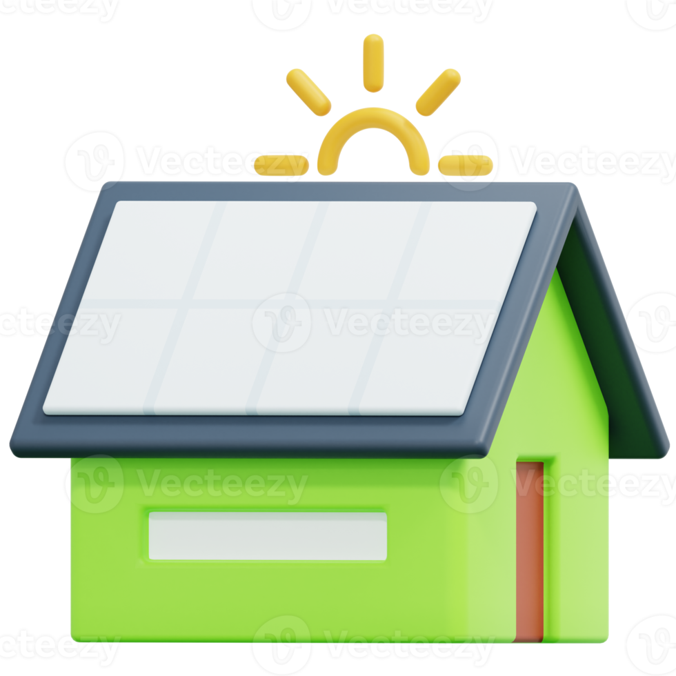 illustration de l'icône de rendu 3d de la maison du panneau solaire png