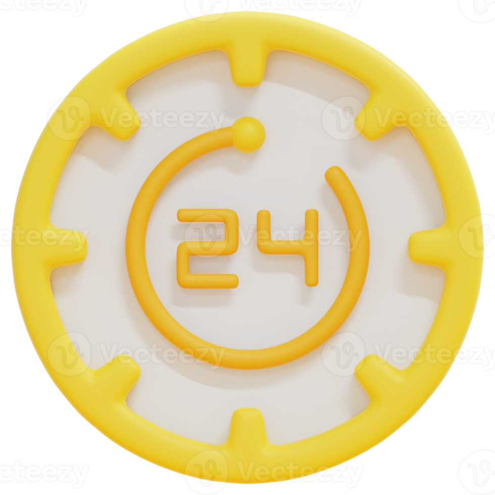 24 hour clock 3d render icon illustration png