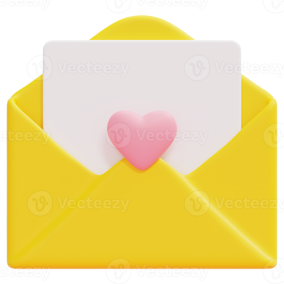 ilustración de icono de render 3d de carta de amor png