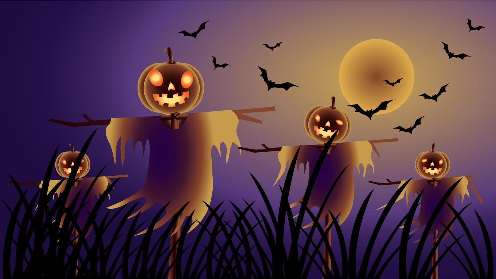 halloween en el campo con la luna. ilustración vectorial vector