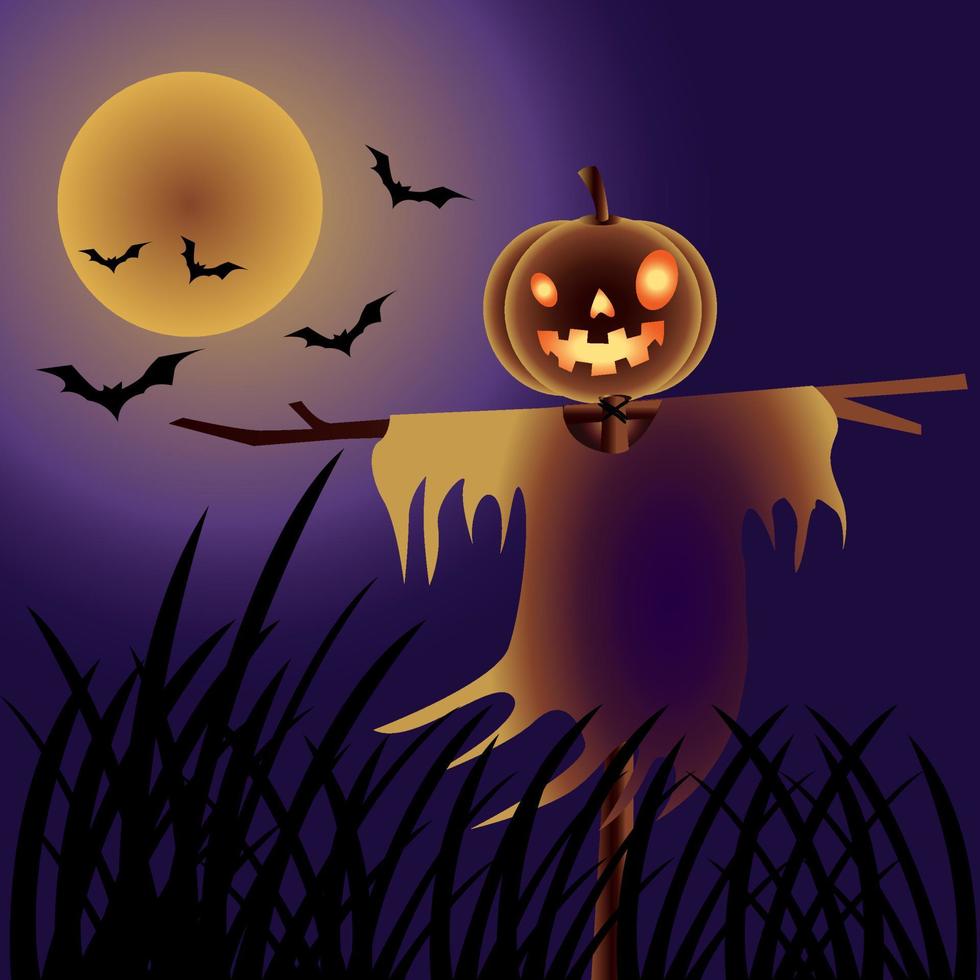 halloween en el campo con la luna. ilustración vectorial vector