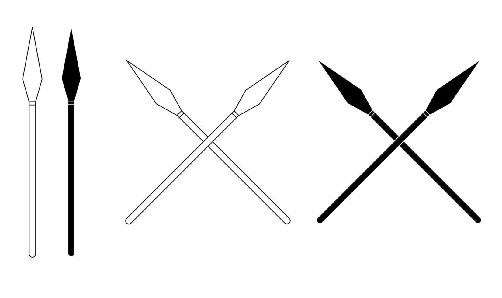 outline silhouette crossed Spears set isolated on white background.cross Spears icon vector