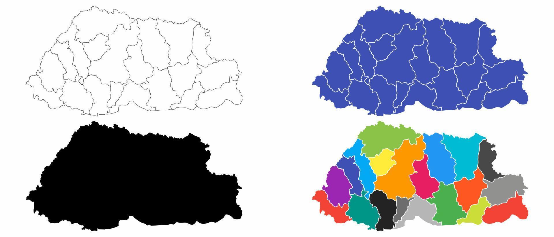 mapa político reino de bhutan.bhutaneses conjunto de mapas vector