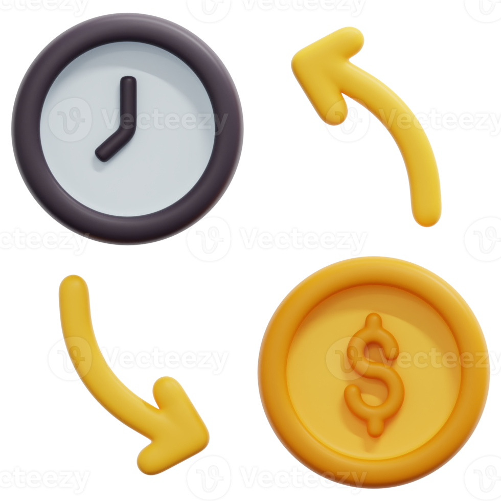 time is money 3d render icon illustration png