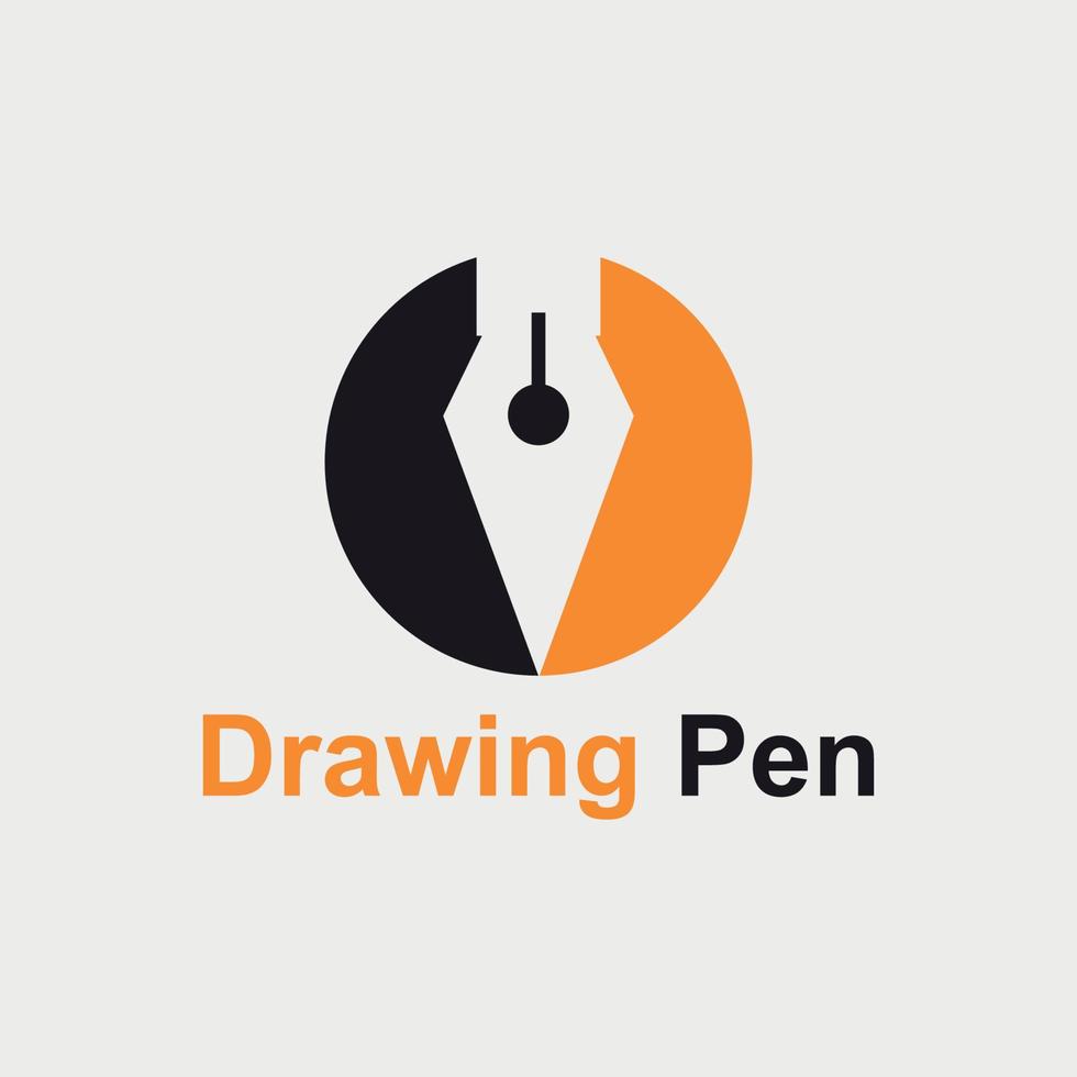 diseño del logotipo de la pluma en negro y naranja vector