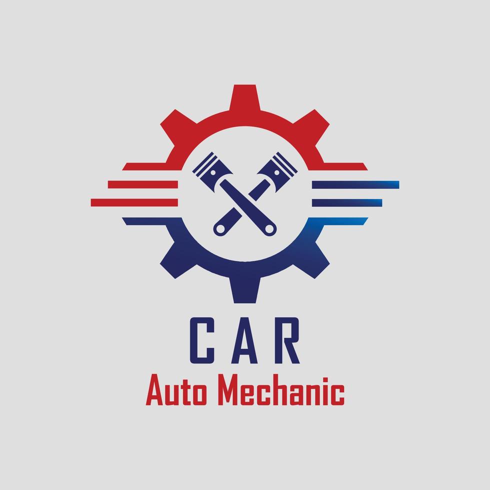 red and blue color car mechanic logo design vector