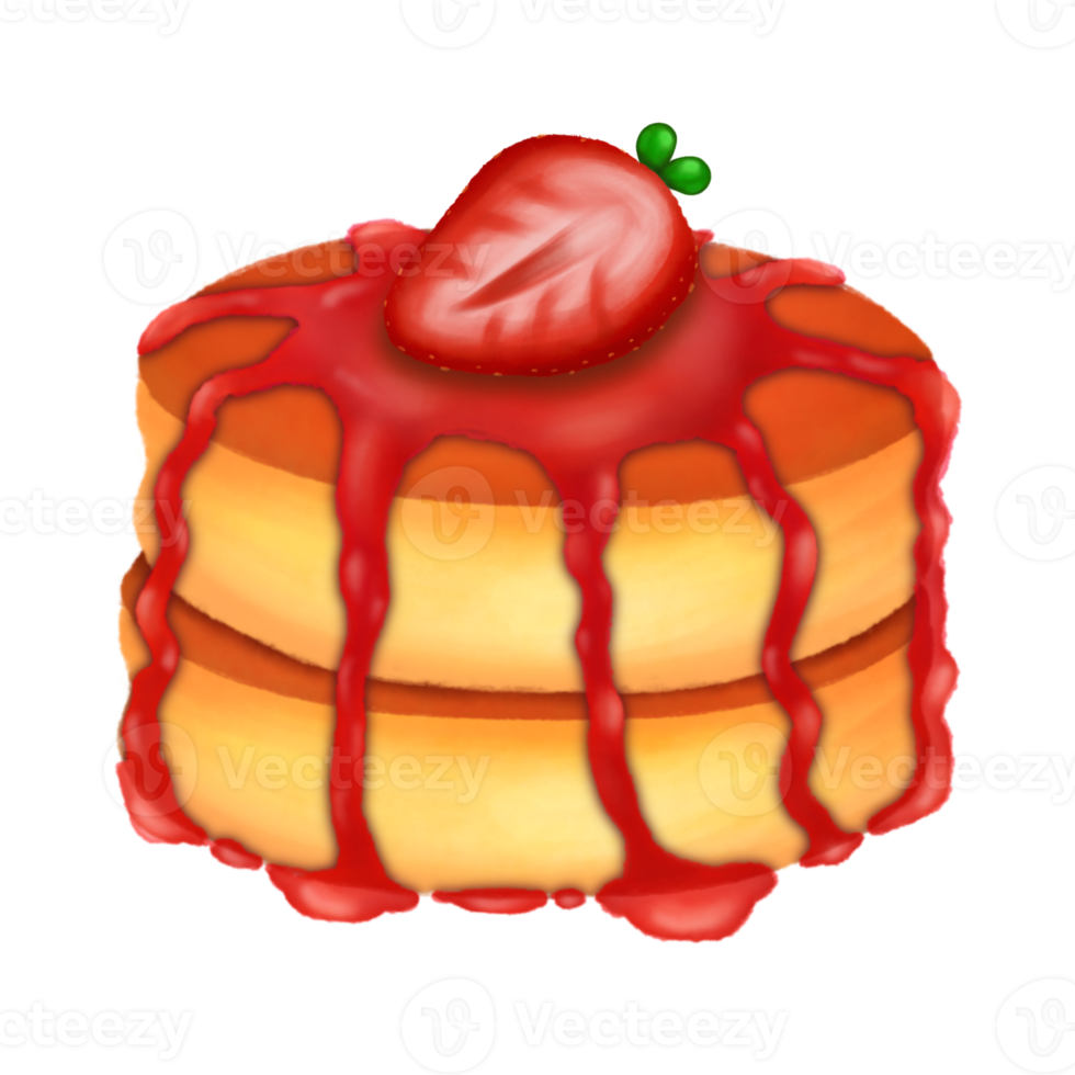 souffle pancakes with strawberry syrup watercolor clipart png