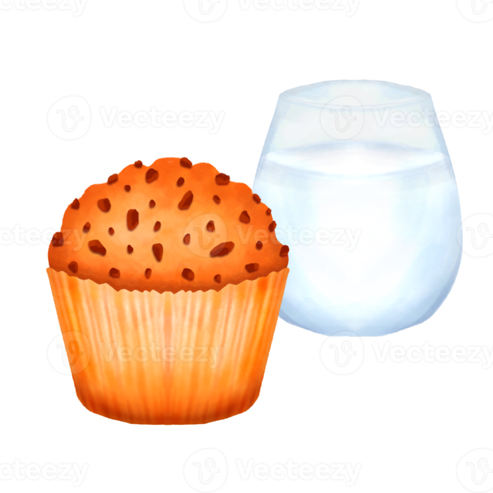 Muffin mit Milch-Aquarell-Clipart png