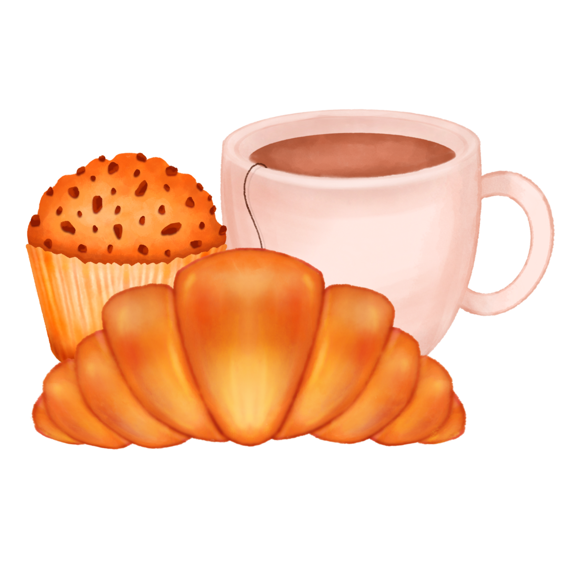 Free croissant and muffin with tea cup watercolor clipart 11653203 PNG with  Transparent Background