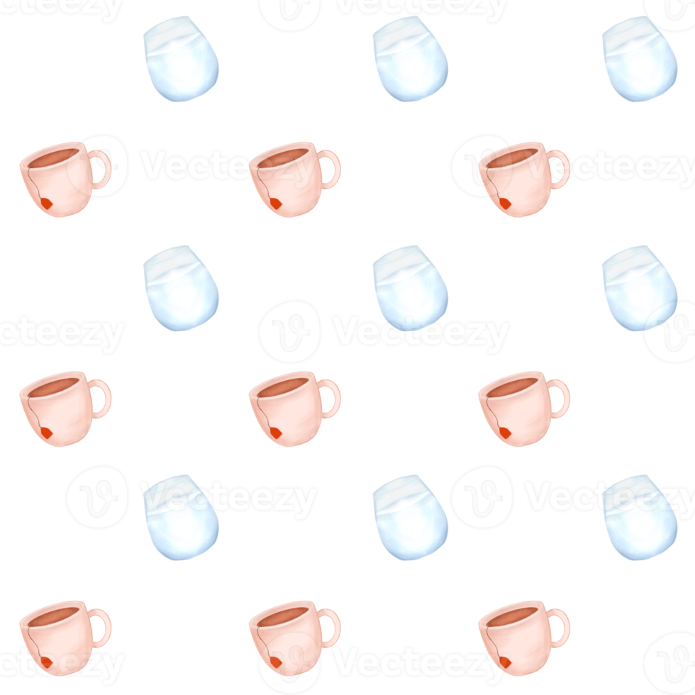 milk and tea cup seamless patterns transparent background png