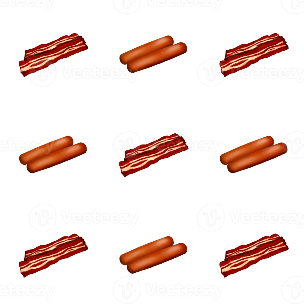 sausage and smoked bacon seamless patterns transparent background png