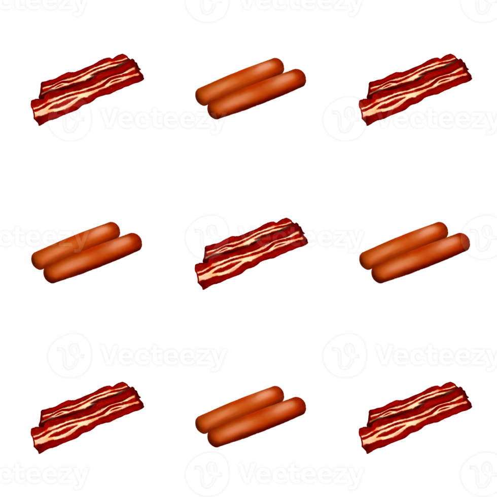 Wurst und geräucherter Speck nahtlose Muster transparenter Hintergrund png