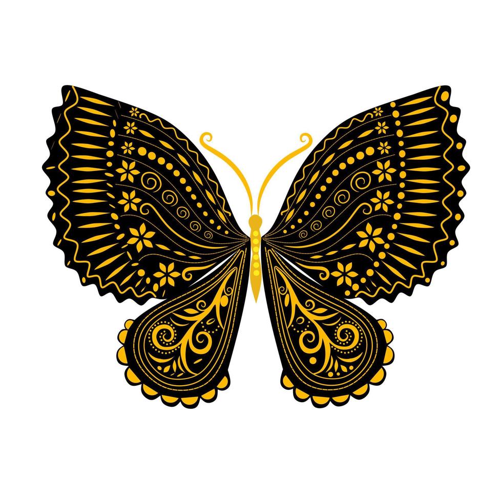 black and golden color butterfly, with beautiful pattern, vector illustration