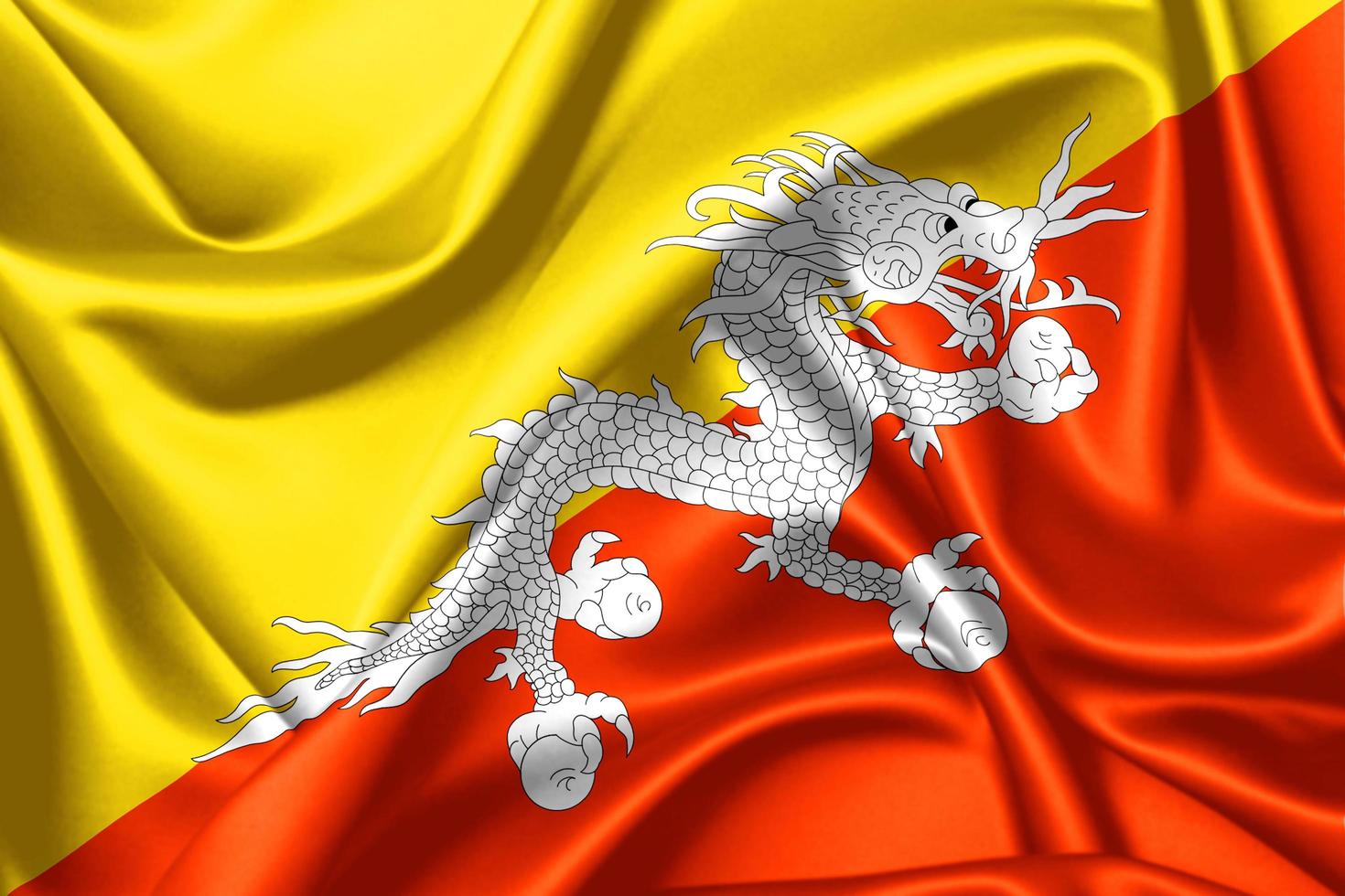 Bhutan 3d waving flag close-up silk texture image illustration background photo