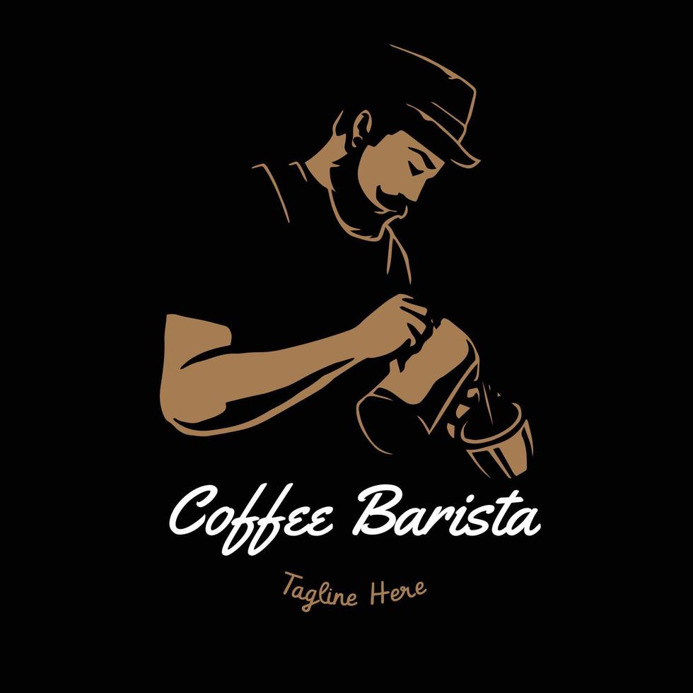 Barista logo for coffee shop with shilouette visuals and vintage style make the logo more elegant vector