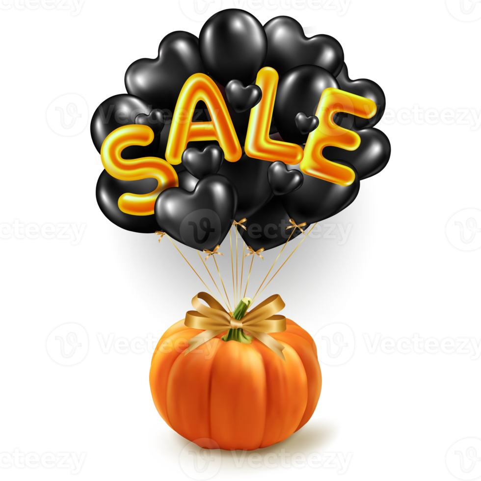 Halloween pumpkin flies away on black sale balloons png