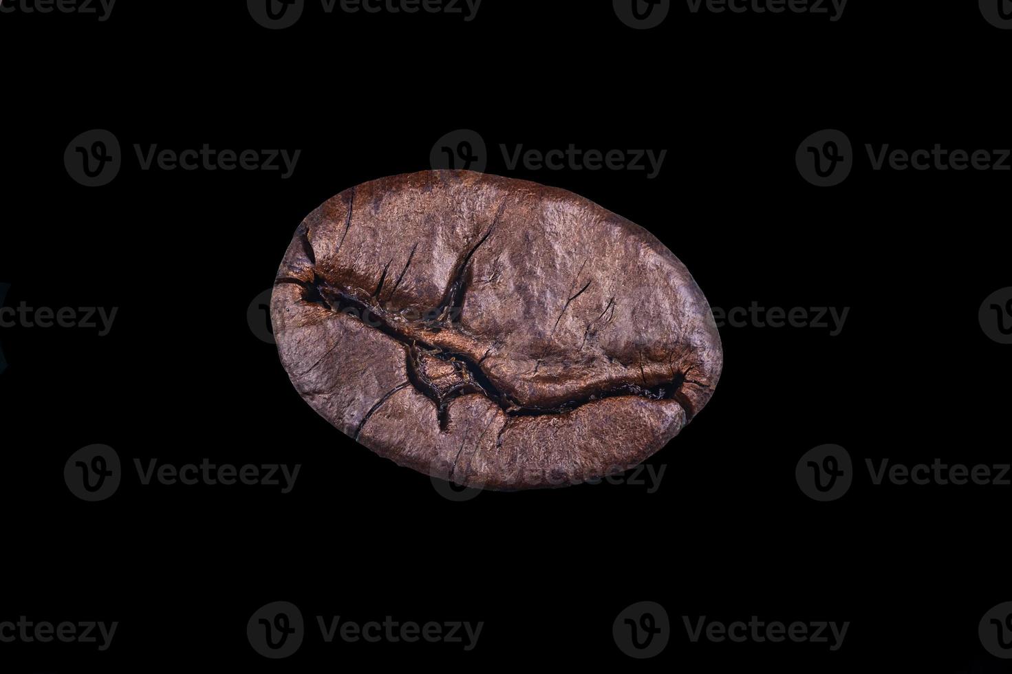 a single bean macro shot. take to show the detail and the character of the bean. Black background photo