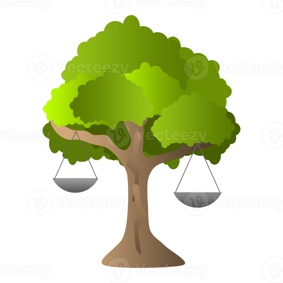milieu gerechtigheid illustratie met boom en balans png