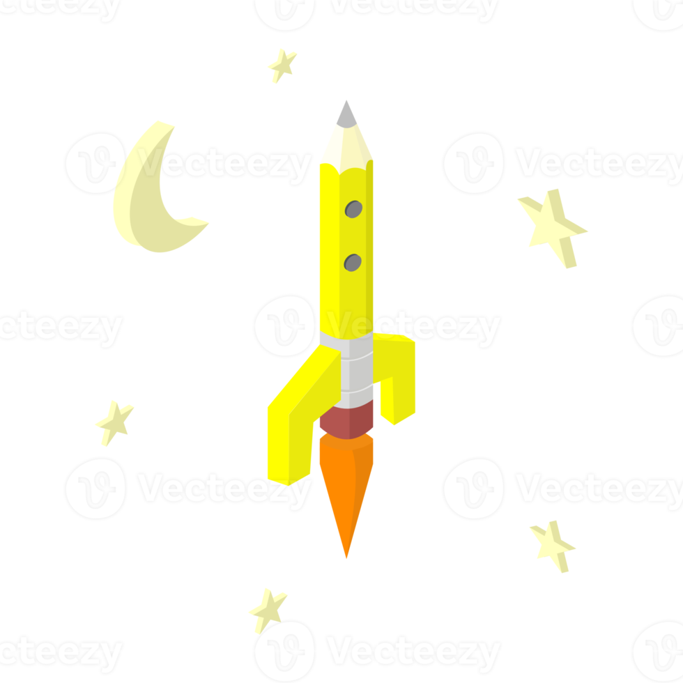 back to school shift back to face-to-face learning with cloud pencil rocket isometric night png
