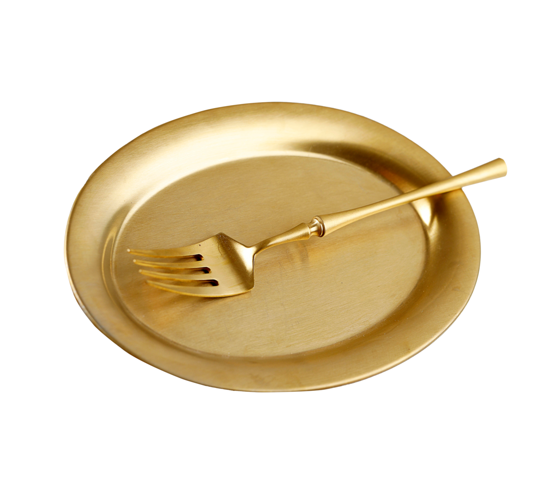 assiette dorée avec fourchette png