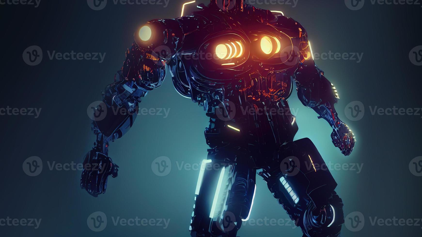 3d rendering. Robot. Metal and glowing lines. Futuristic man. Artificial intelligence. photo