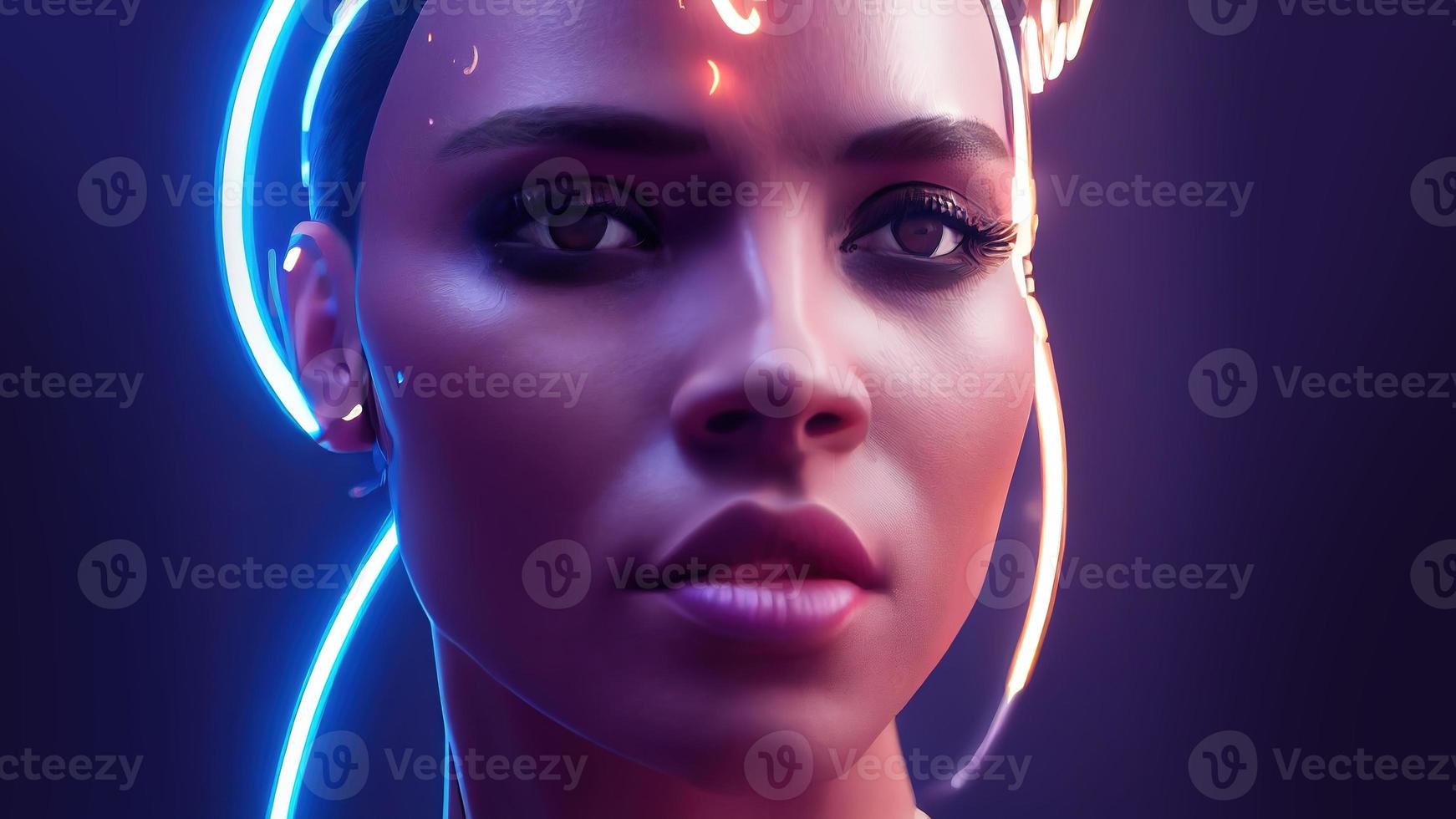 3d rendering. Stylish handsome cyborg. Metal and glowing lines. Futuristic woman. Artificial intelligence. photo