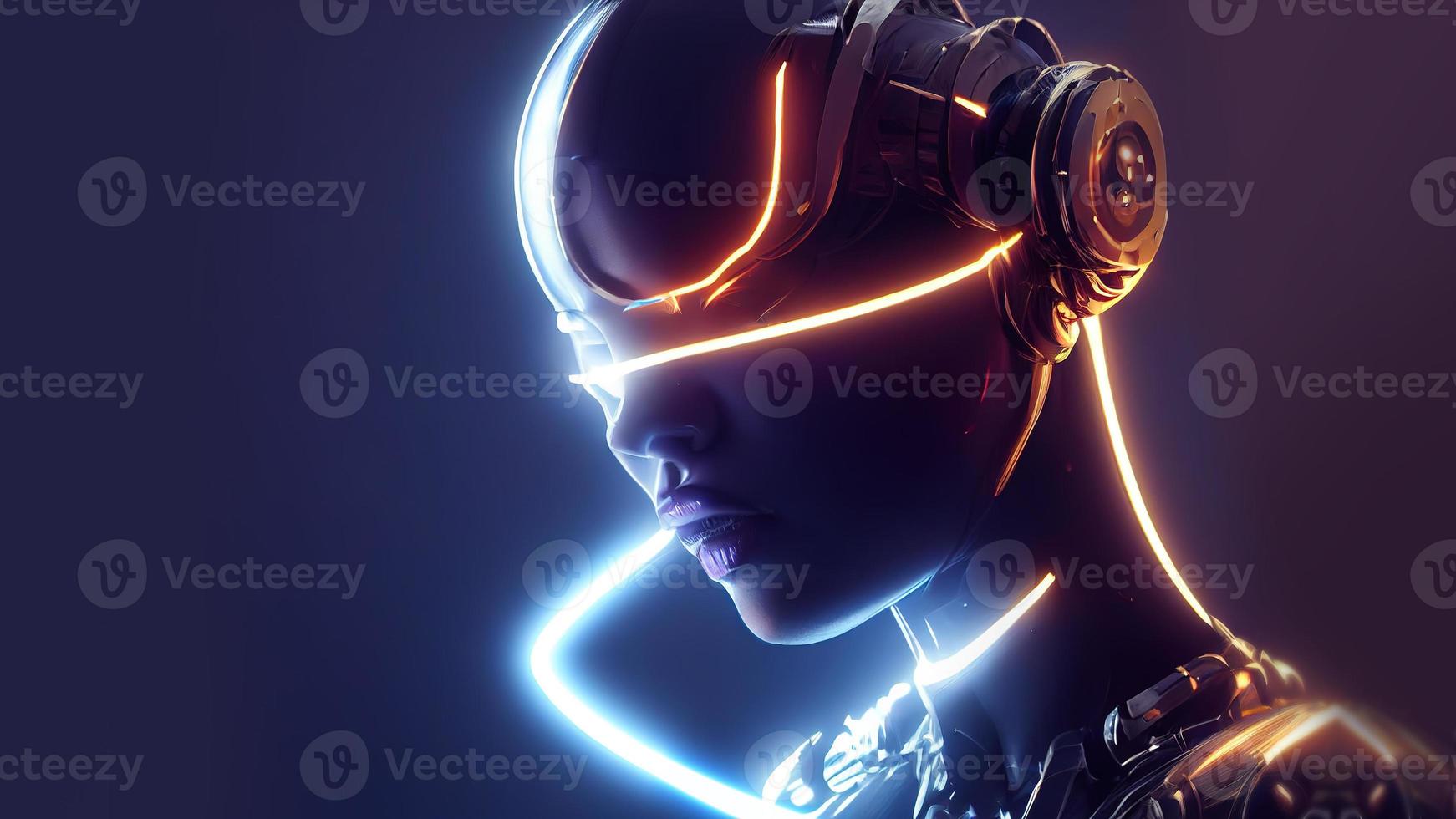 3d rendering. Stylish handsome cyborg. Metal and glowing lines. Futuristic woman. Artificial intelligence. photo