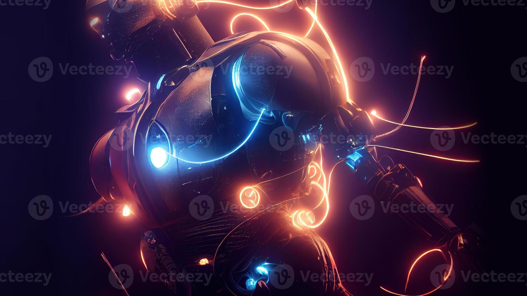 3d rendering. Robot. Metal and glowing lines. Futuristic man. Artificial intelligence. photo