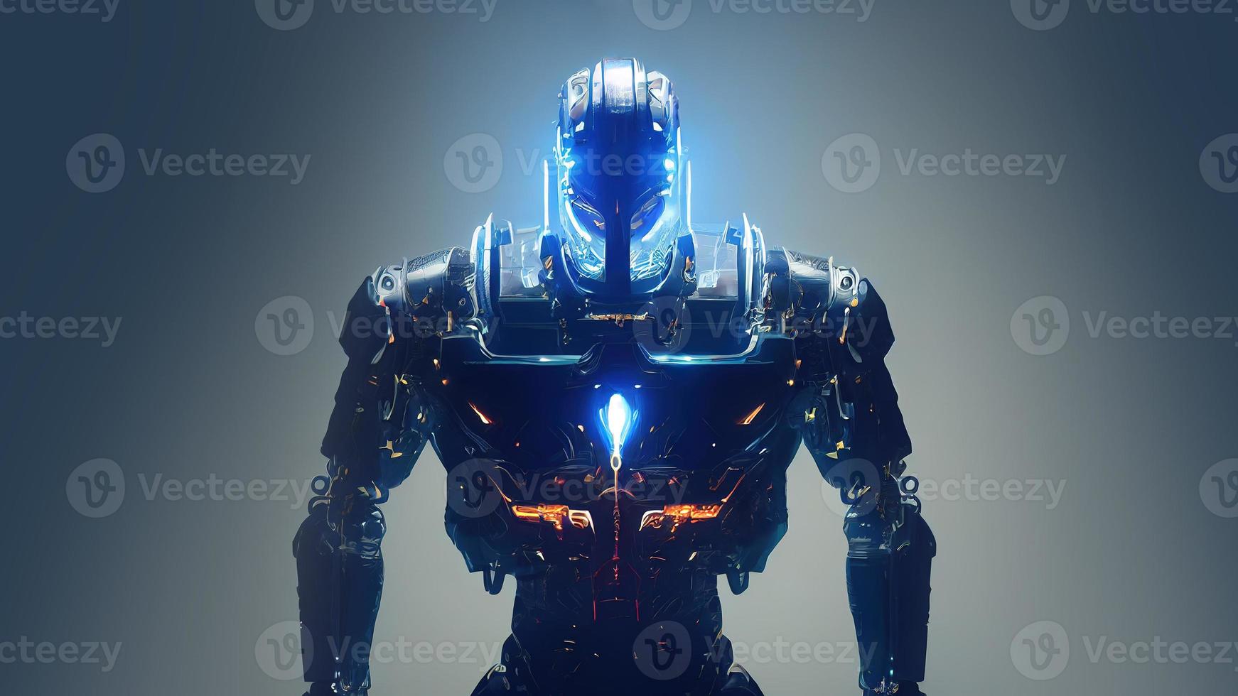 3d rendering. Robot. Metal and glowing lines. Futuristic man. Artificial intelligence. photo