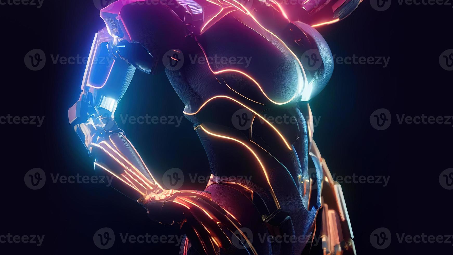 3d rendering. Stylish handsome cyborg. Metal and glowing lines. Futuristic woman. Artificial intelligence. photo