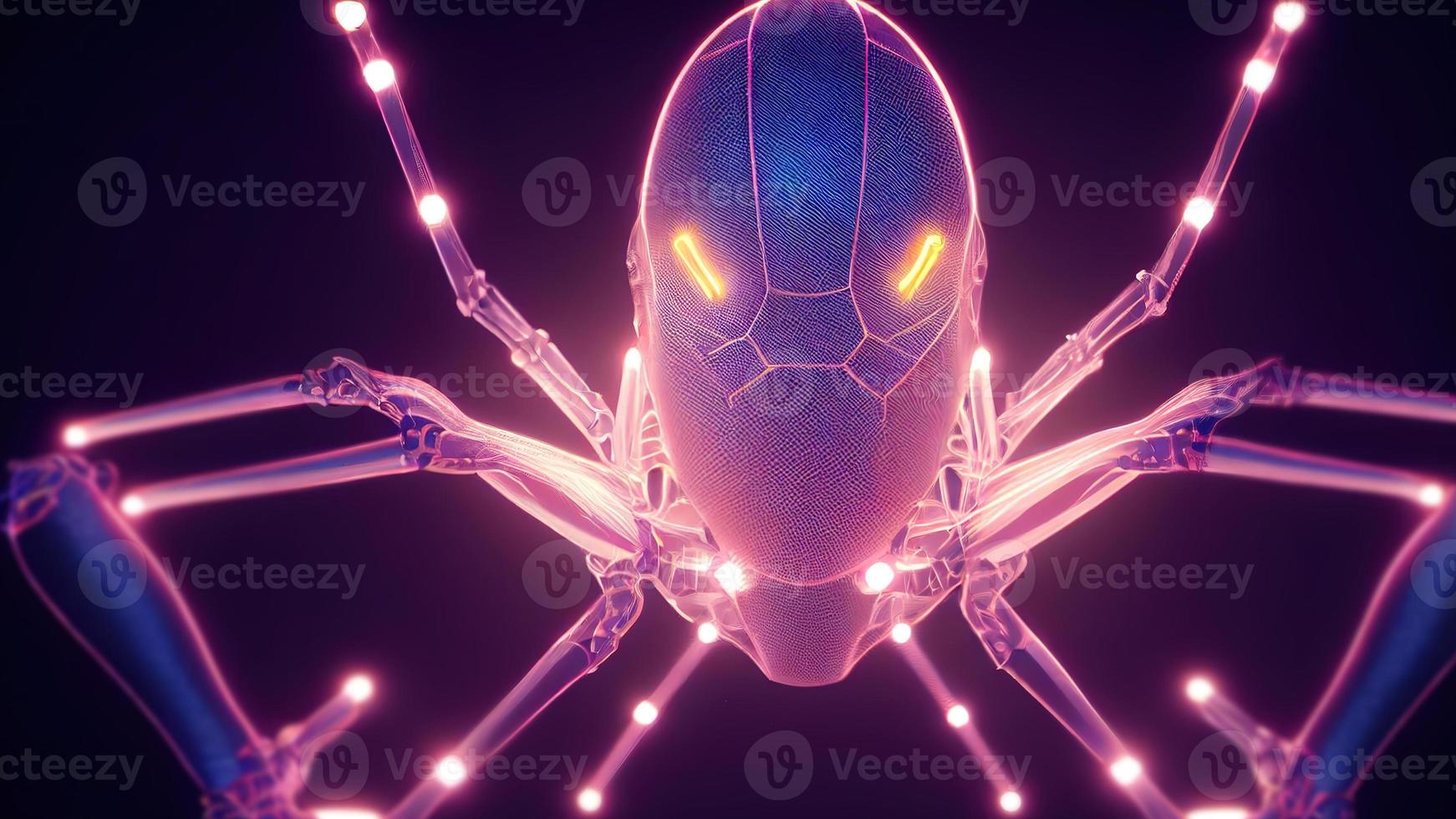 3d rendering. Spider robot. Metal and glowing lines. Artificial intelligence. photo