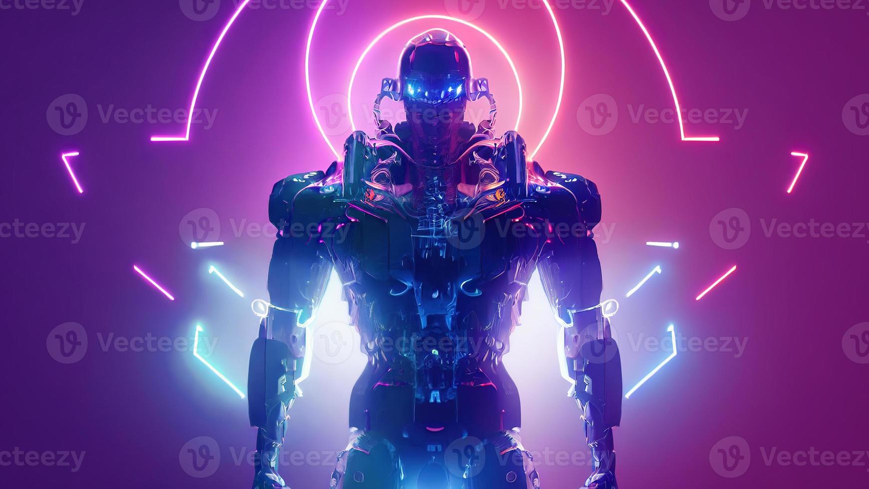 3d rendering. Robot. Metal and glowing lines. Futuristic man. Artificial intelligence. photo