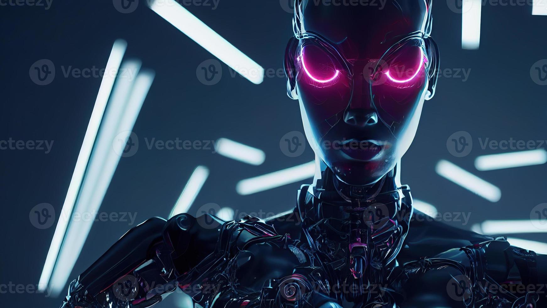 3d rendering. Robot. Metal and glowing lines. Futuristic man. Artificial intelligence. photo