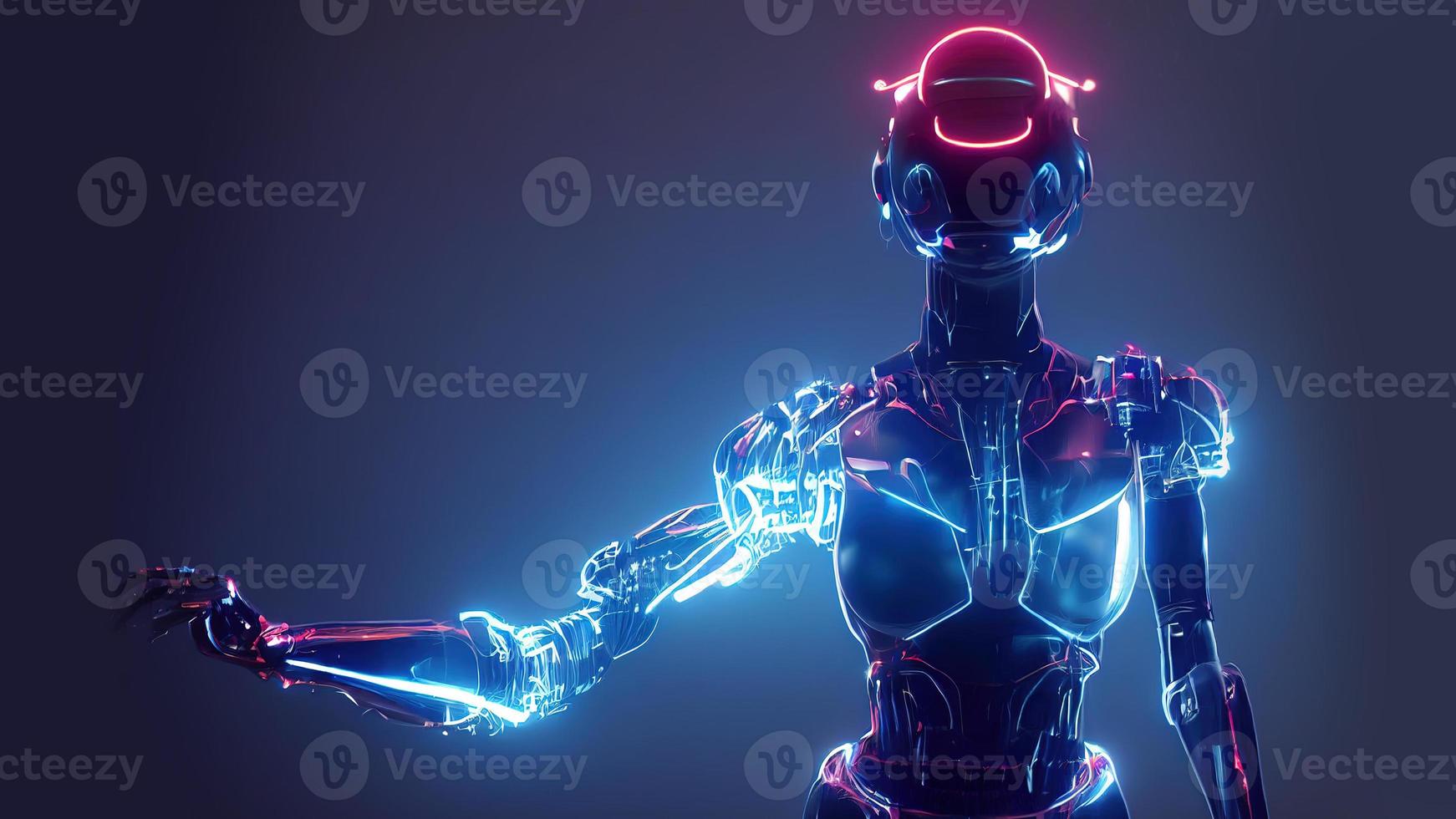3d rendering. Stylish handsome cyborg. Metal and glowing lines. Futuristic woman. Artificial intelligence. photo