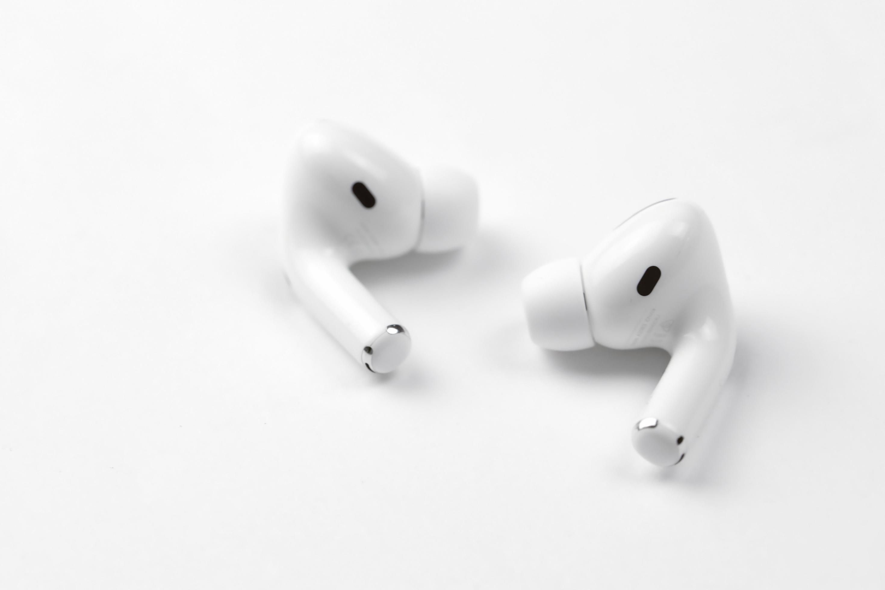 Ternopil, Ukraine May 8, 2022 Apple AirPods Pro on a white background. Wireless headphones. Apple Inc. is an technology company 11654137 Stock Photo at