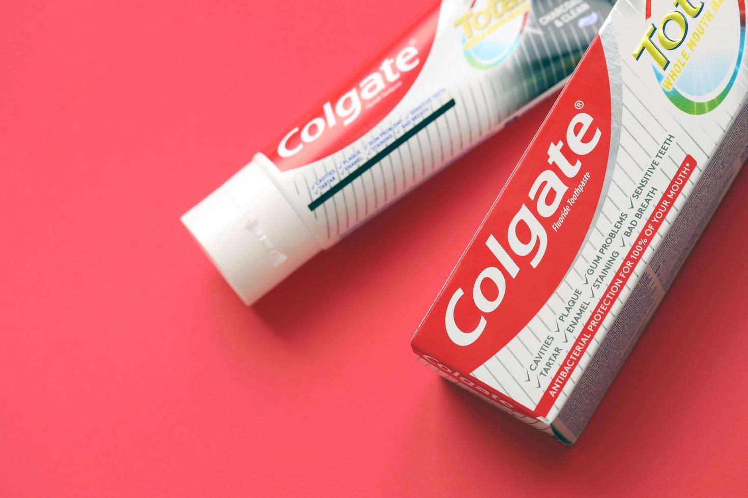 Ternopil, Ukraine - April 24, 2022 Colgate toothpaste, a brand of oral hygiene products manufactured by American consumer-goods company Colgate-Palmolive photo